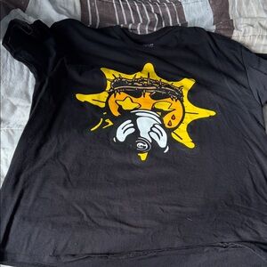 Black Graphic Tee with Yellow Design